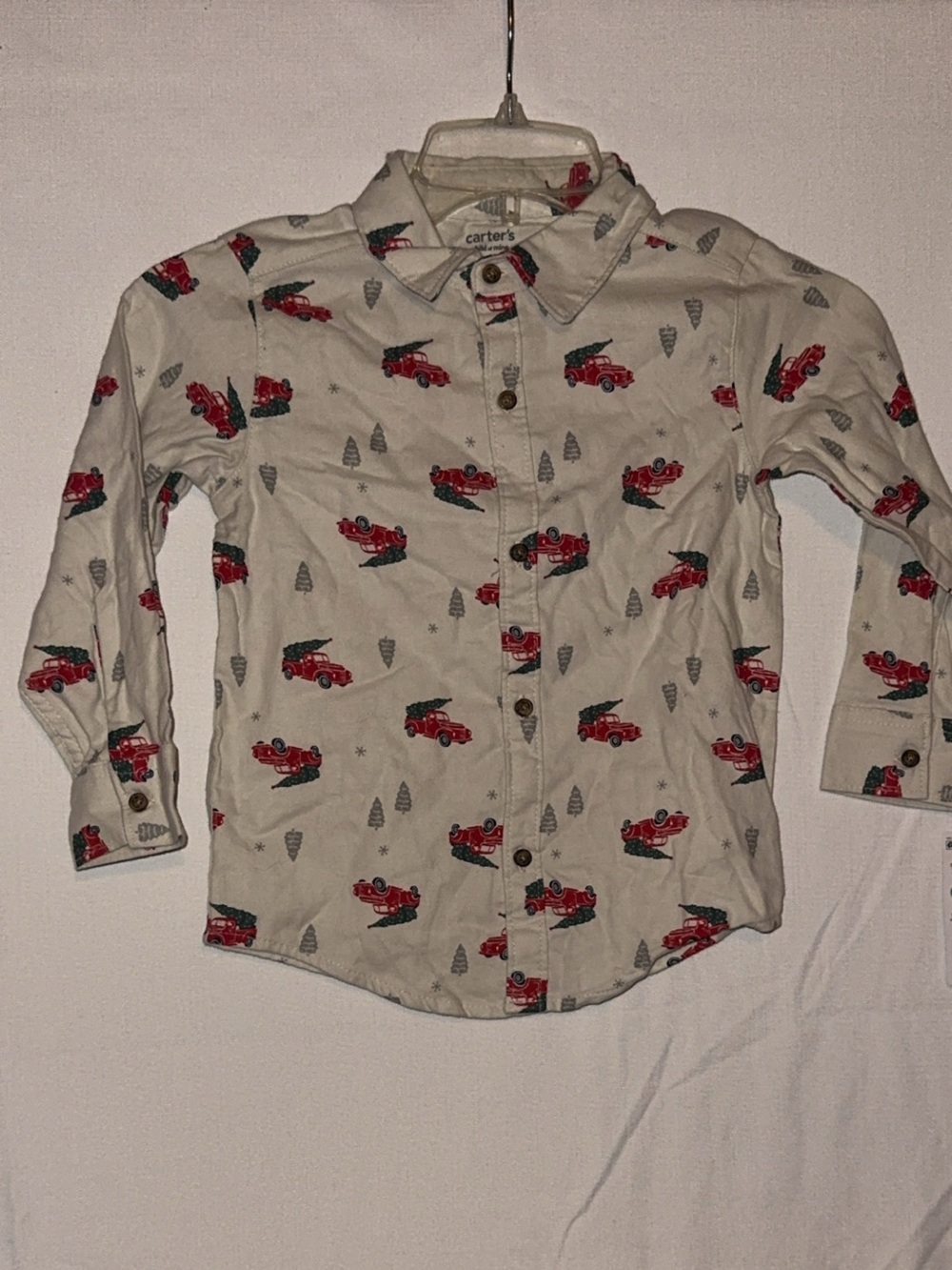 Carters Cream Button-Down Shirt with Red Truck Print
